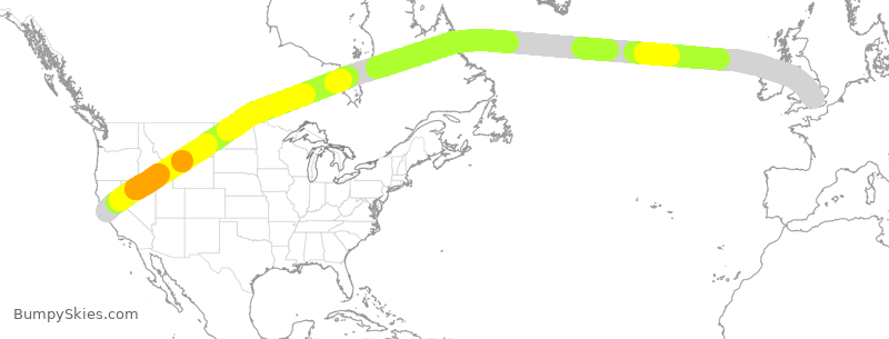 Turbulence forecast map for BAW2, SFO to LHR