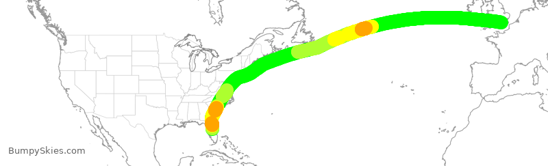 Turbulence forecast map for BAW38, MCO to LGW