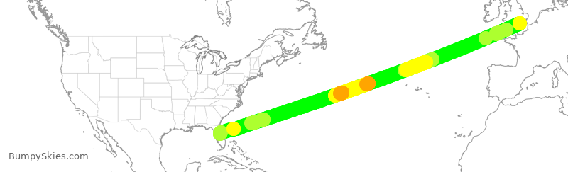 Turbulence forecast map for BAW39, LGW to MCO