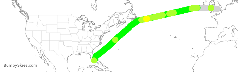 Turbulence forecast map for BAW3, LHR to MIA