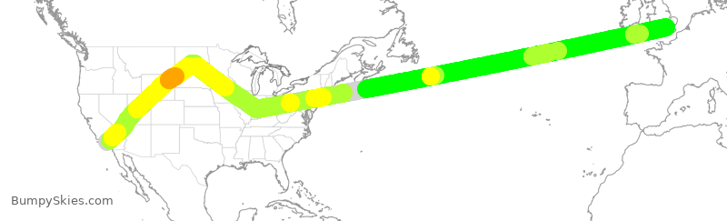 Turbulence forecast map for BAW4, LAX to LHR