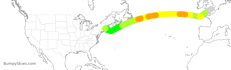Turbulence forecast map for BAW50, LHR to BOS