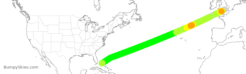 Turbulence forecast map for BAW53, LHR to NAS