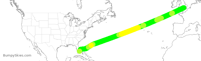 Turbulence forecast map for BAW5, LHR to MIA