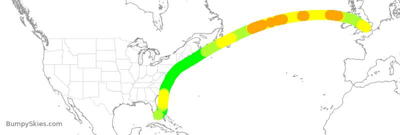 Turbulence forecast map for BAW6, MIA to LHR