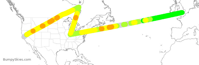 Turbulence forecast map for BAW6, SFO to LHR