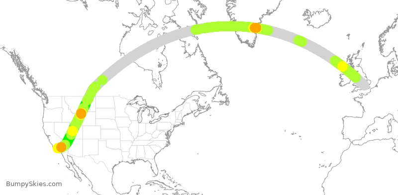 Turbulence forecast map for BAW7, LHR to LAX