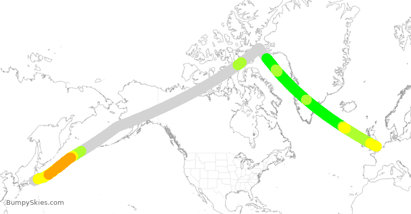 Turbulence forecast map for BAW8, HND to LHR