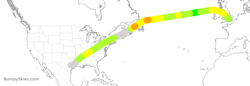 Turbulence forecast map for BAW9602, AUS to LHR