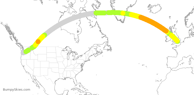 Turbulence forecast map for BAW9604, PDX to LHR