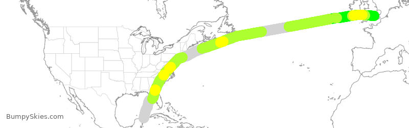 Turbulence forecast map for BAW9605, CUN to LHR