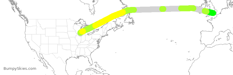 Turbulence forecast map for BAW9606, ORD to LHR