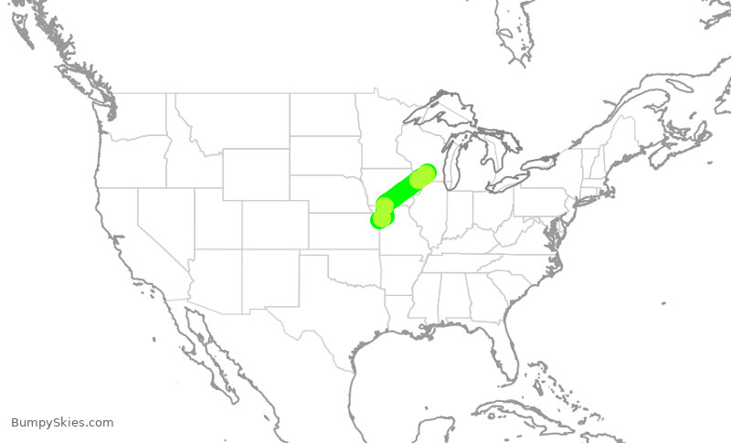 Turbulence forecast map for BBQ9808, MSN to MCI