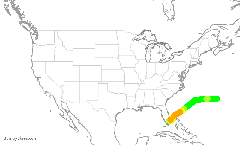 Turbulence forecast map for BMA902, BDA to OPF