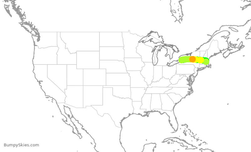 Turbulence forecast map for BTQ101, BED to BUF