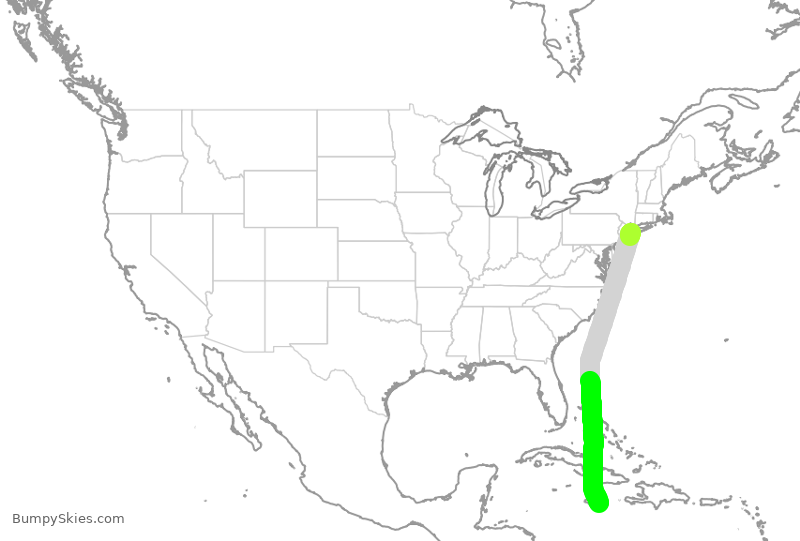 Turbulence forecast map for BWA016, JFK to KIN
