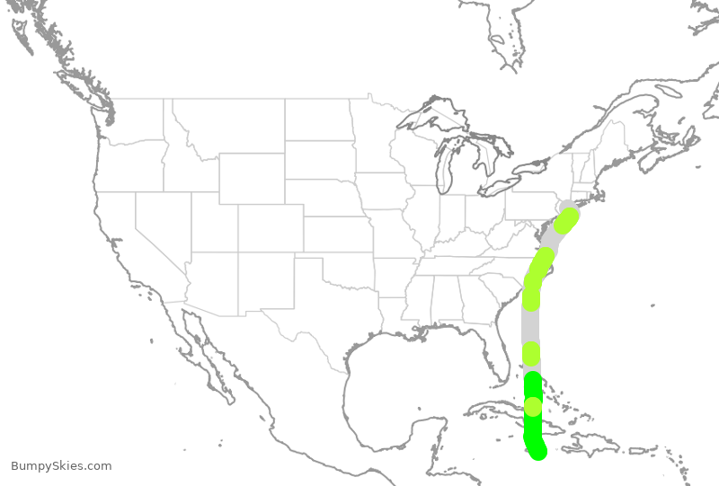 Turbulence forecast map for BWA16, JFK to KIN