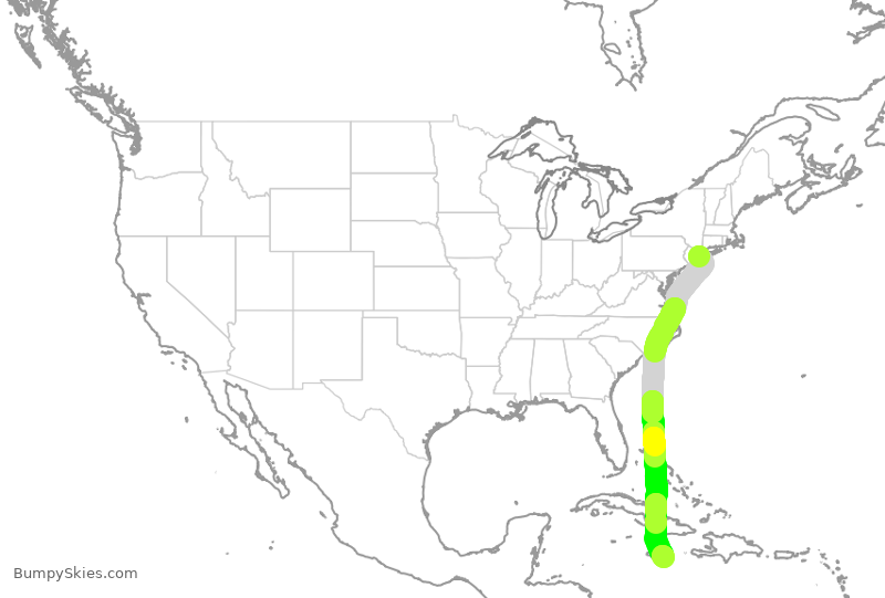 Turbulence forecast map for BWA3006, JFK to KIN