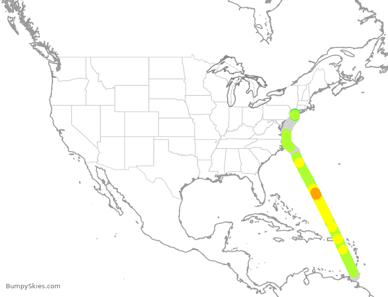 Turbulence forecast map for BWA3540, POS to JFK
