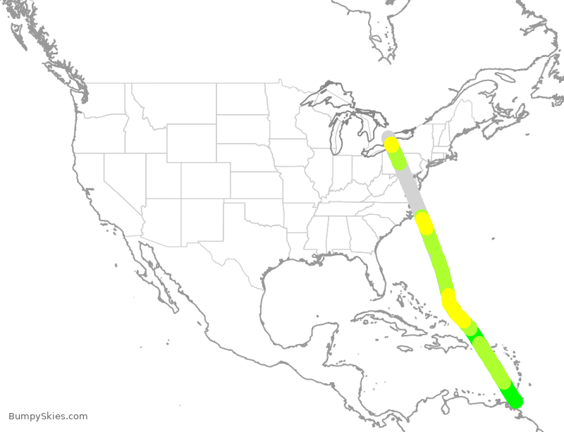 Turbulence forecast map for BWA3601, YYZ to POS
