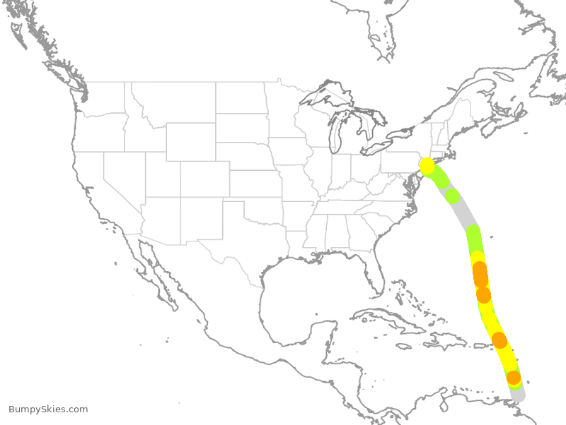 Turbulence forecast map for BWA422, TCP to JFK