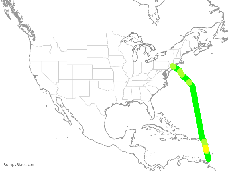 Turbulence forecast map for BWA423, JFK to TAB