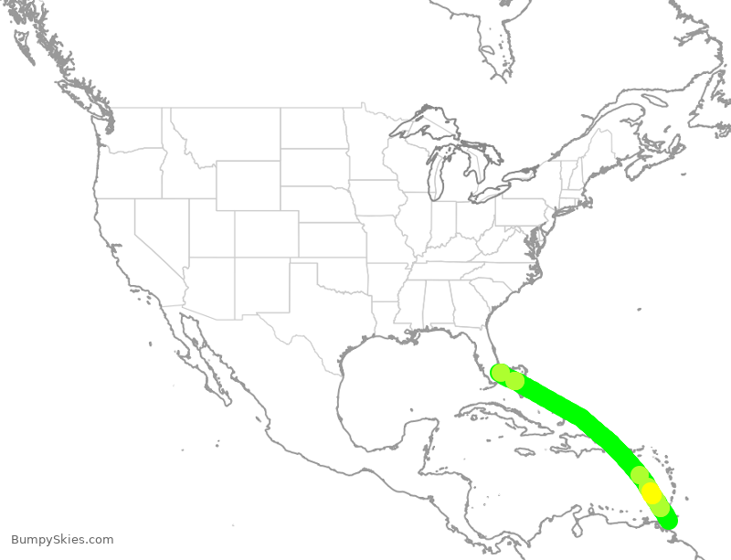 Turbulence forecast map for BWA480, POS to FLL