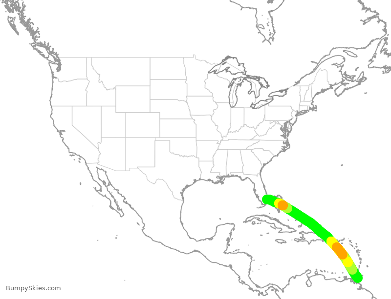 Turbulence forecast map for BWA481, FLL to POS
