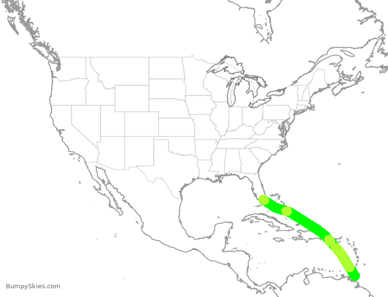 Turbulence forecast map for BWA484, POS to MIA