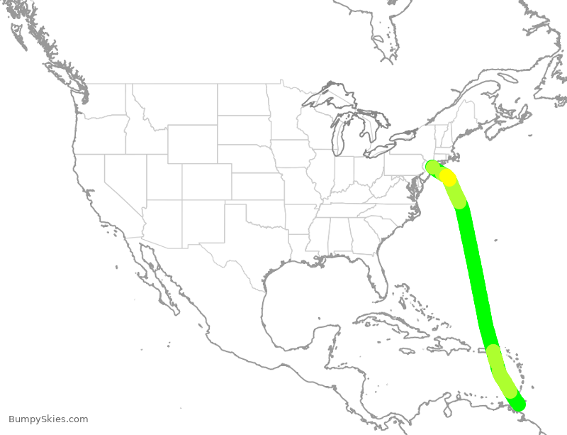 Turbulence forecast map for BWA521, JFK to POS