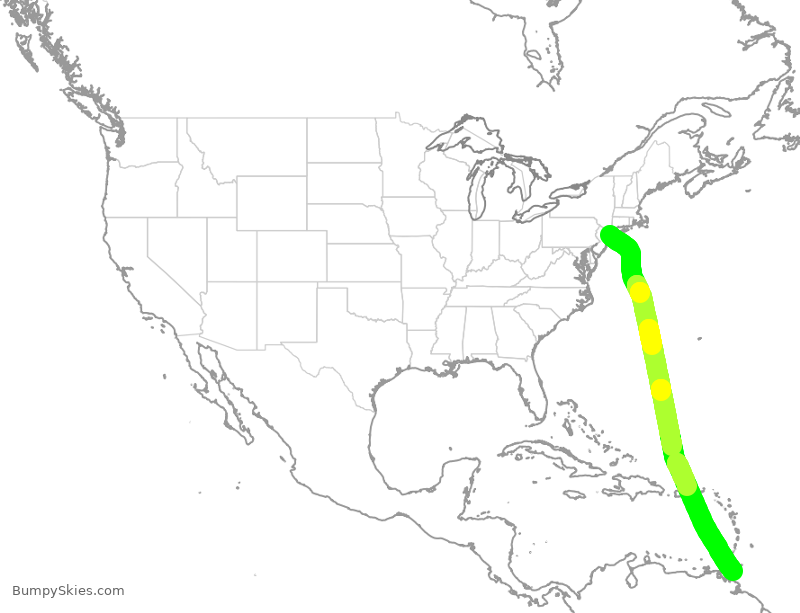 Turbulence forecast map for BWA525, JFK to POS