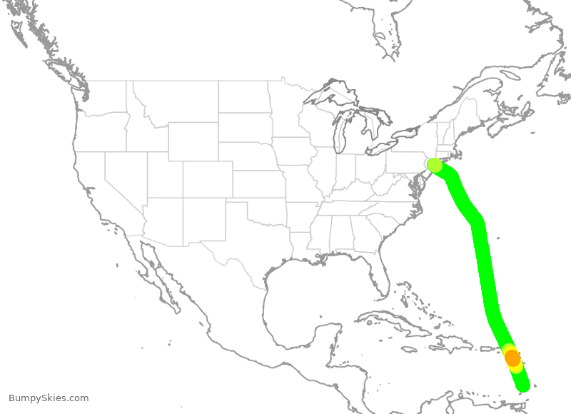 Turbulence forecast map for BWA535, JFK to SVD