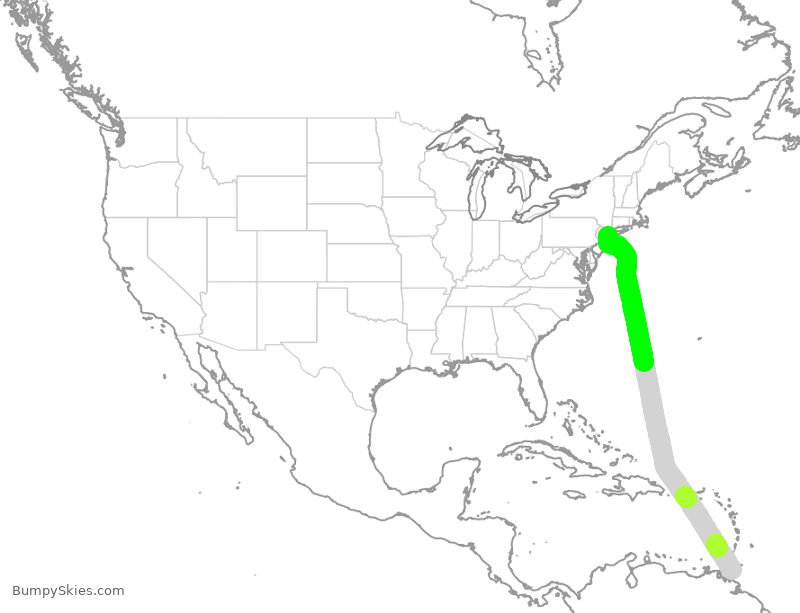 Turbulence forecast map for BWA540, POS to JFK