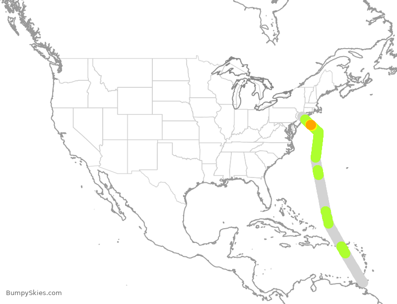 Turbulence forecast map for BWA551, JFK to POS