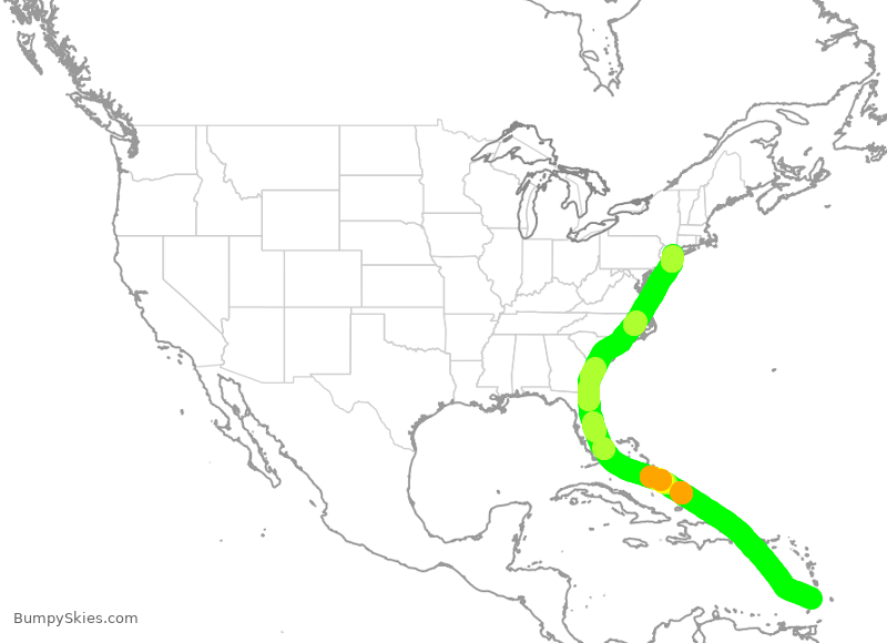 Turbulence forecast map for BWA552, SVD to JFK