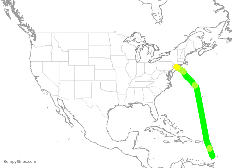 Turbulence forecast map for BWA553, JFK to SVD