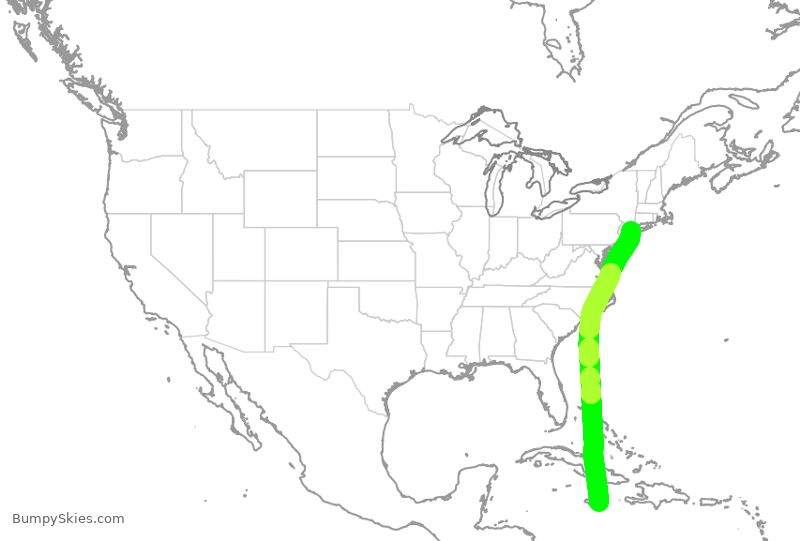 Turbulence forecast map for BWA5, KIN to JFK