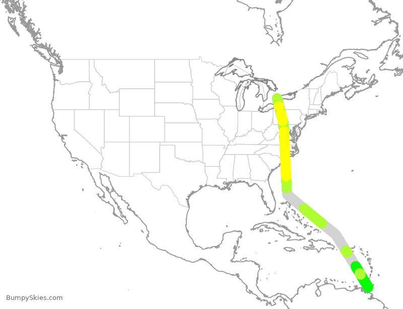 Turbulence forecast map for BWA601, YYZ to POS