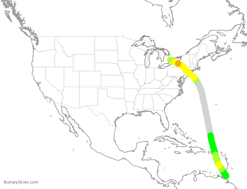 Turbulence forecast map for BWA605, YYZ to POS