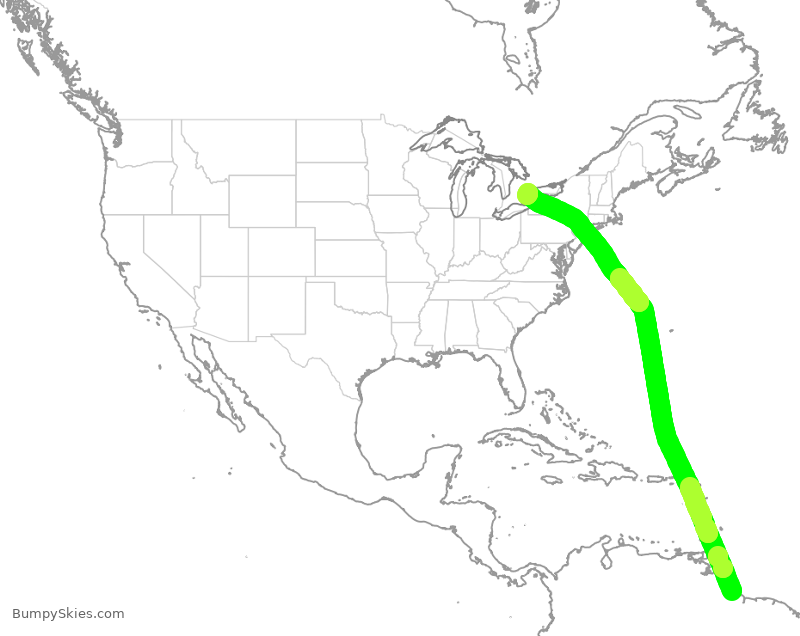 Turbulence forecast map for BWA616, GEO to YYZ