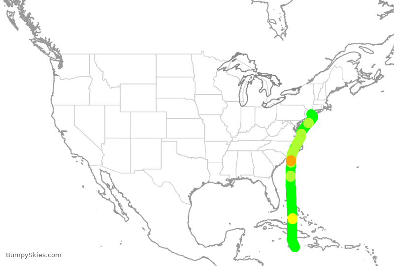 Turbulence forecast map for BWA6, JFK to KIN