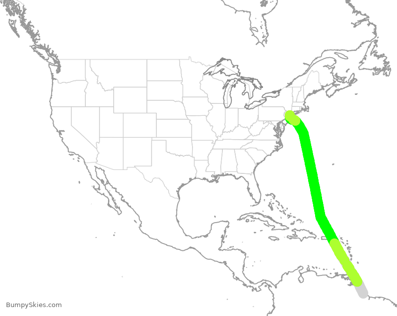 Turbulence forecast map for BWA726, GEO to JFK