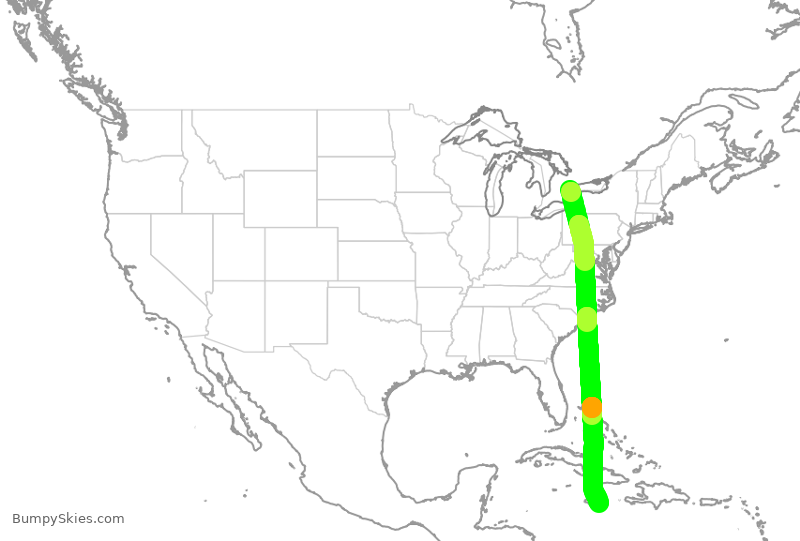 Turbulence forecast map for BWA78, YYZ to KIN