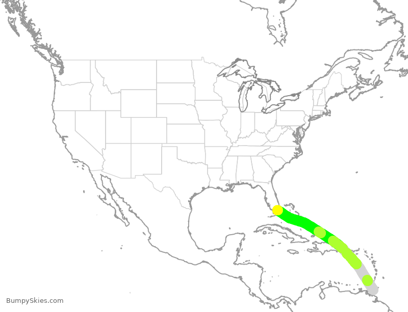 Turbulence forecast map for BWA790, POS to MIA