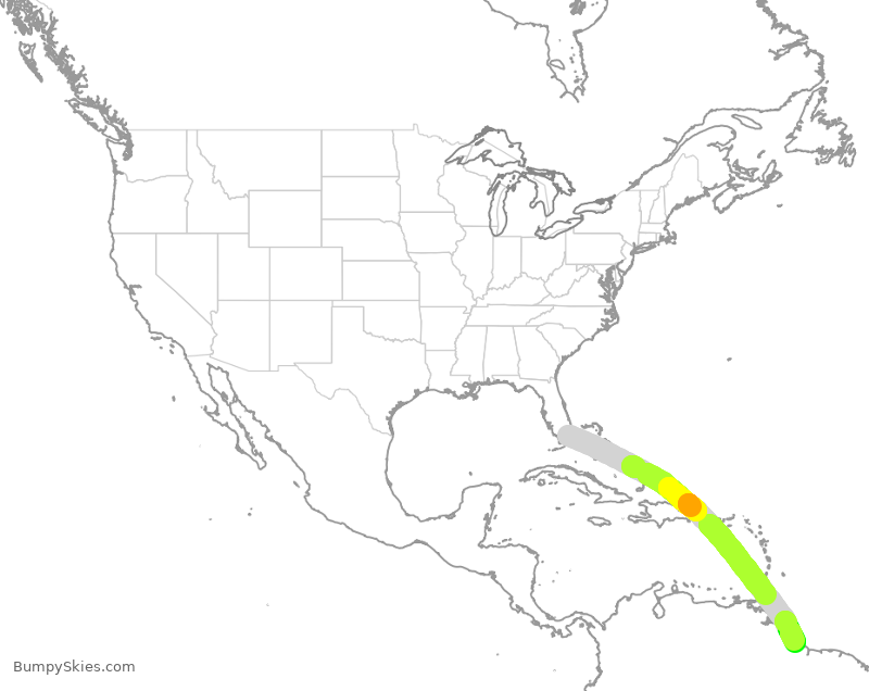 Turbulence forecast map for BWA795, MIA to GEO
