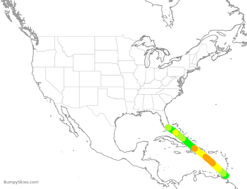 Turbulence forecast map for BWA798, POS to MIA