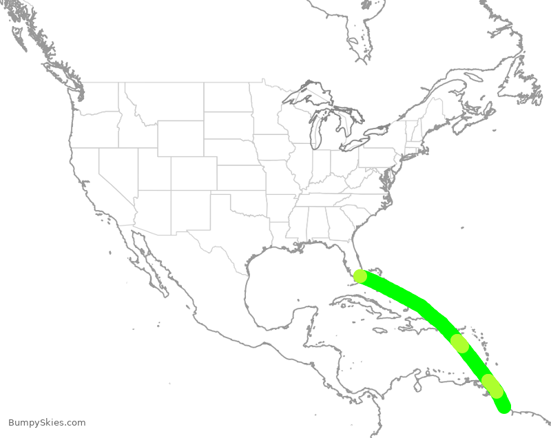 Turbulence forecast map for BWA799, MIA to GEO