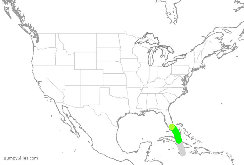 Turbulence forecast map for BWA8039, KJP to MIA