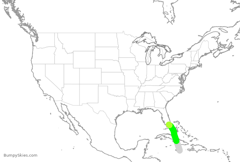 Turbulence forecast map for BWA8045, KIN to MIA