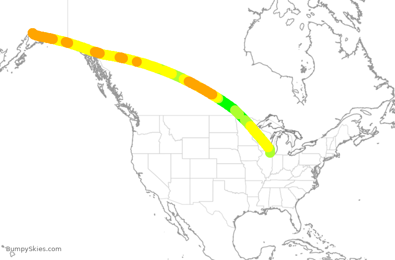 Turbulence forecast map for CAL5225, ORD to ANC